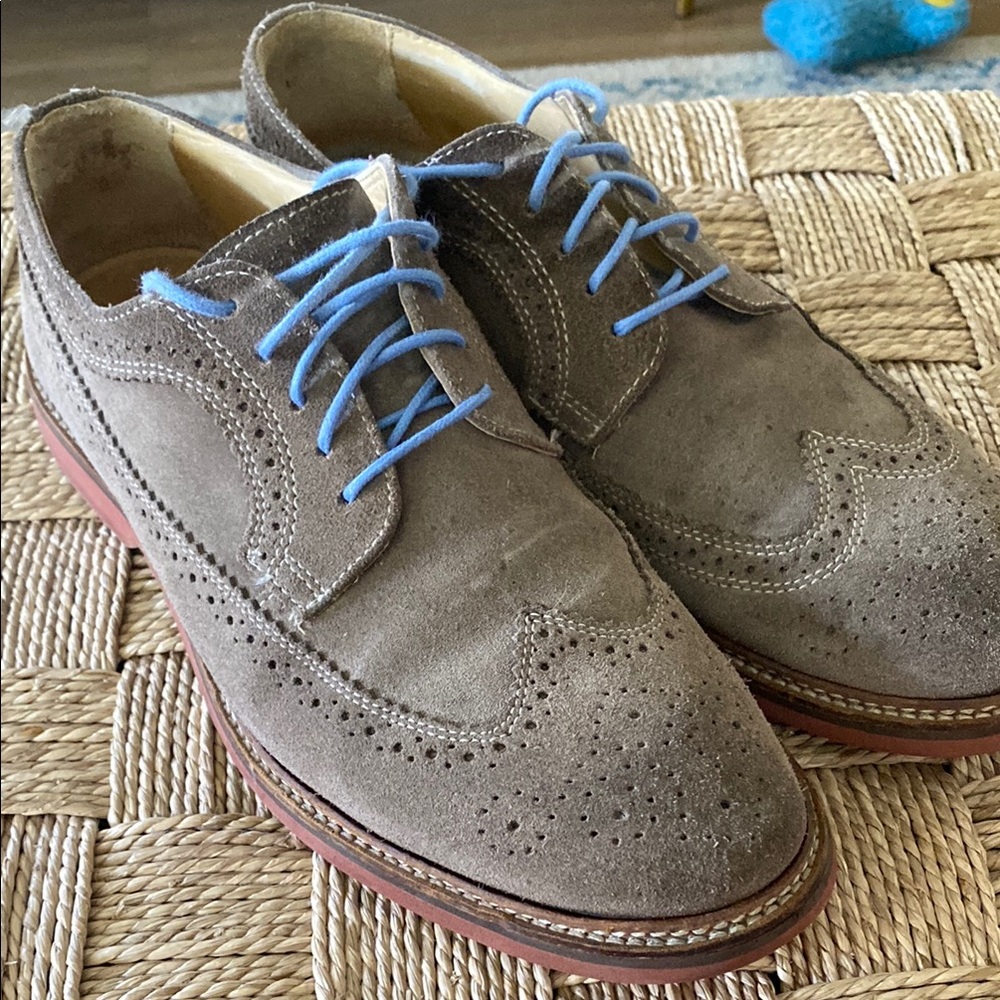 Men's 1901 Gray Suede Brogue Oxford Shoes blue laces 10.5